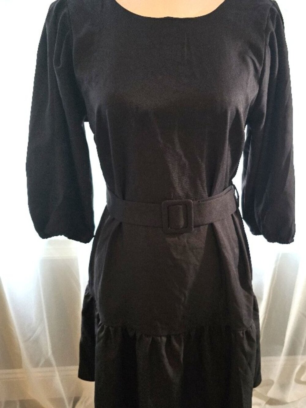 🖤🖤Favlux Cute Black Ruffle Belted Dress with 3/4 Sleeves M